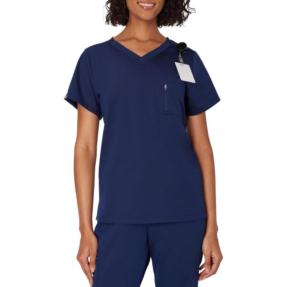 imageHanes Womens Premium Scrubs Top with Single Pocket Comfort Fit Scrubs for Women Nurse EssentialsAthletic Navy