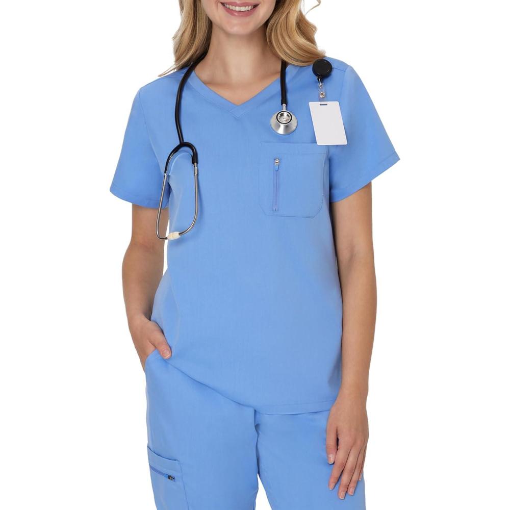 imageHanes Womens Premium Scrubs Top with Single Pocket Comfort Fit Scrubs for Women Nurse EssentialsCeil Blue 2