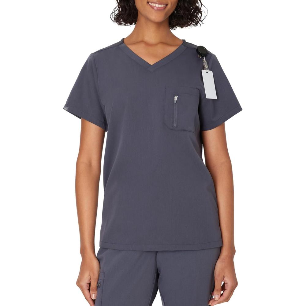 imageHanes Womens Premium Scrubs Top with Single Pocket Comfort Fit Scrubs for Women Nurse EssentialsPeppercorn Grey