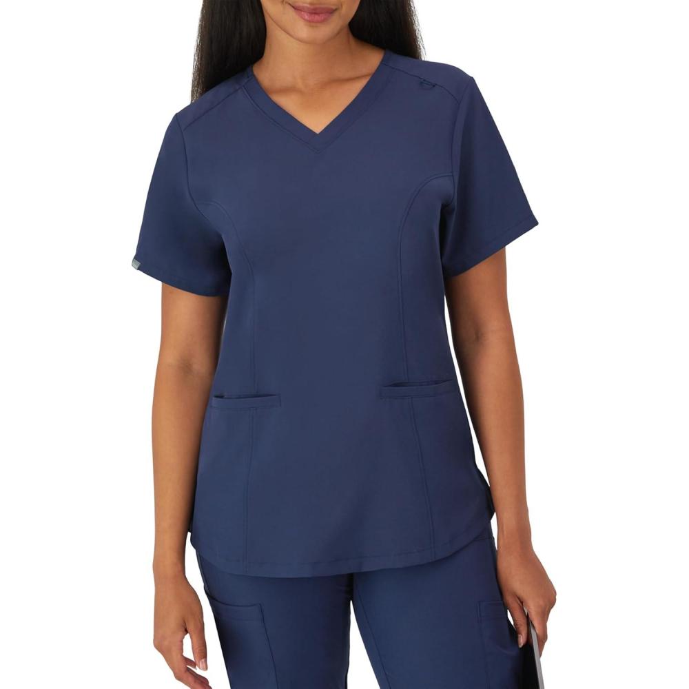 imageHanes Womens Scrubs Healthcare Top with VNeckline MoistureWicking Stretch Scrub ShirtsAthletic Navy
