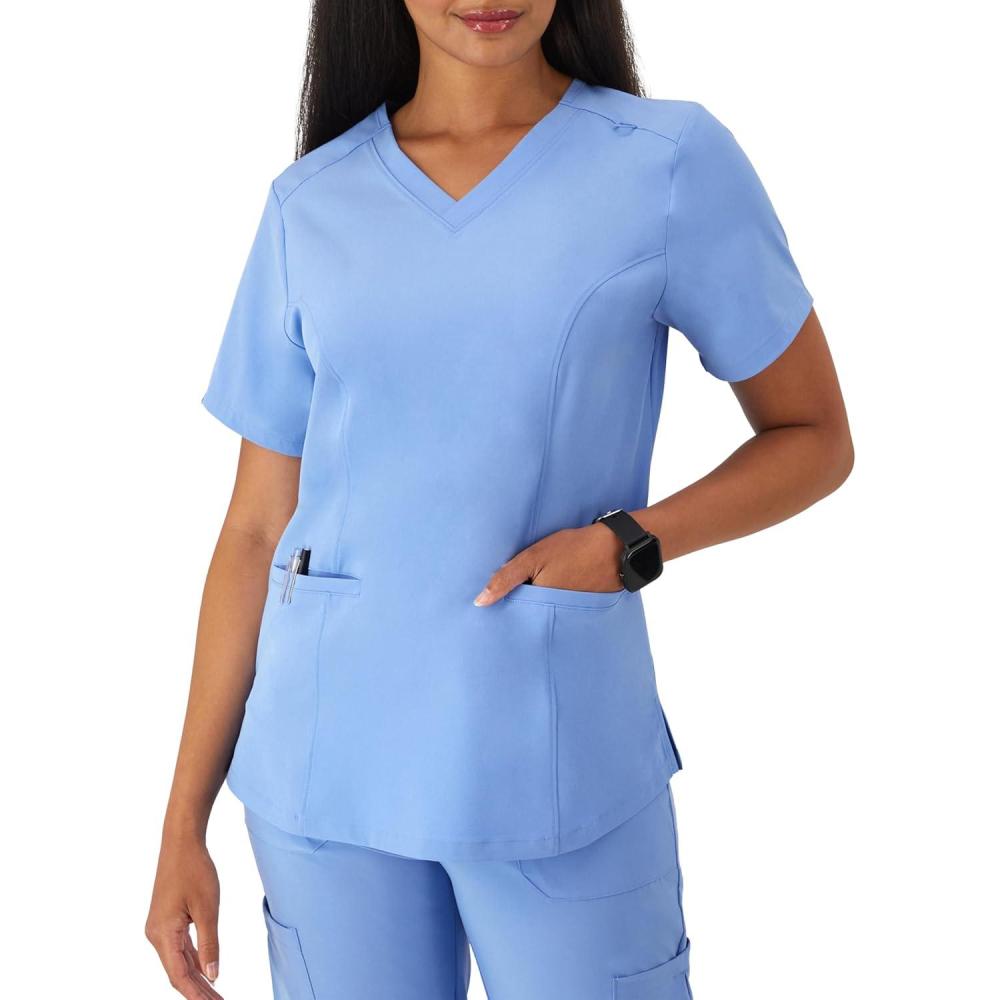 imageHanes Womens Scrubs Healthcare Top with VNeckline MoistureWicking Stretch Scrub ShirtsCeil Blue 2