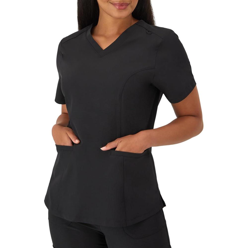 imageHanes Womens Scrubs Healthcare Top with VNeckline MoistureWicking Stretch Scrub ShirtsNew Ebony