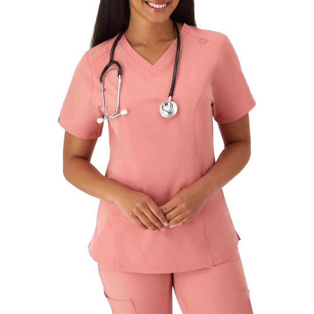 imageHanes Womens Scrubs Healthcare Top with VNeckline MoistureWicking Stretch Scrub ShirtsRose Ranch Pink