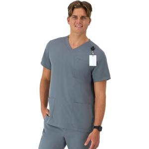 Hanes Men’s Scrubs Healthcare Top, Moisture-Wicking Stretch Scrub Shirts for Men, Odor Control(Slate Grey)