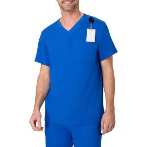 Hanes Men’s Scrubs Healthcare Top, Scrub Shirt for Men, Moisture-Wicking & Odor Control, One Pocket(Royal Blue)