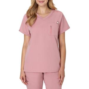 Hanes Women’s Premium Scrubs Top with Single Pocket, Comfort Fit Scrubs for Women, Nurse Essentials(Pink Mauve)