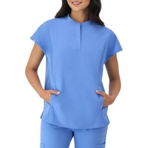 Hanes Women’s Scrubs Healthcare Top with Mandarin Collar, Moisture-Wicking Stretch Scrub Shirt(Ciel Blue 2)