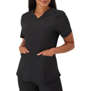 Hanes Women’s Scrubs Healthcare Top with V-Neckline, Moisture-Wicking Stretch Scrub Shirts(New Ebony)