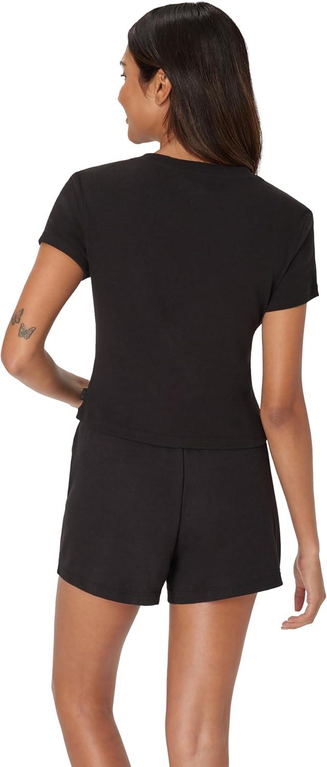 imageHanes Womens Originals 2piece Lounge Set Supersoft Cropped Baby Doll Tee amp Sleep Shorts Loungewear SetBlackBlack