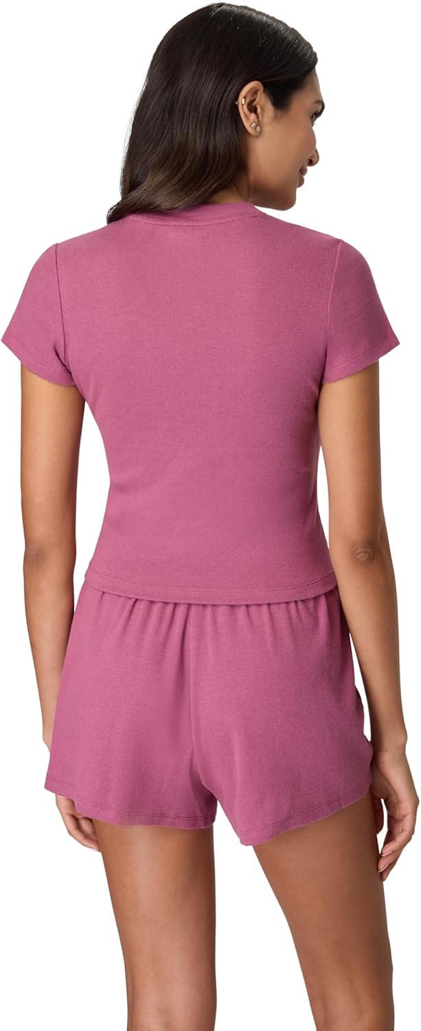 imageHanes Womens Originals 2piece Lounge Set Supersoft Cropped Baby Doll Tee amp Sleep Shorts Loungewear SetMauve MoodMauve Mood