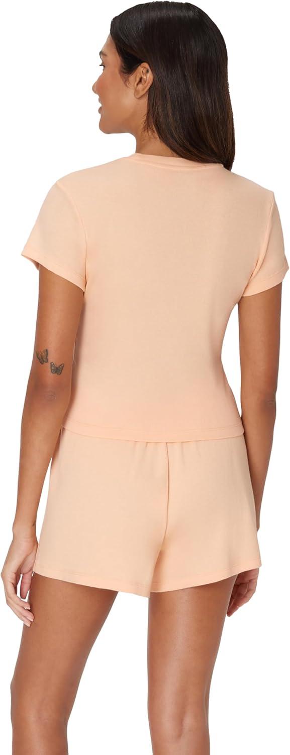 imageHanes Womens Originals 2piece Lounge Set Supersoft Cropped Baby Doll Tee amp Sleep Shorts Loungewear SetMellow PeachMellow Peach