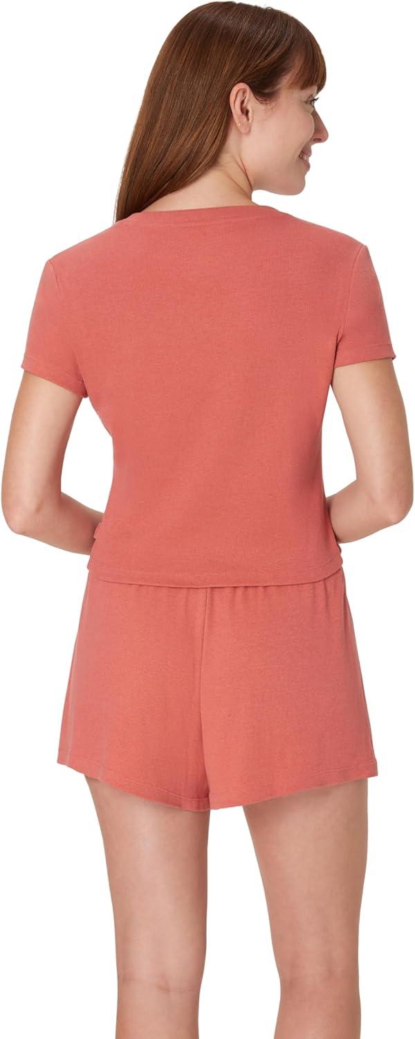 imageHanes Womens Originals 2piece Lounge Set Supersoft Cropped Baby Doll Tee amp Sleep Shorts Loungewear SetNatural CedarNatural Cedar