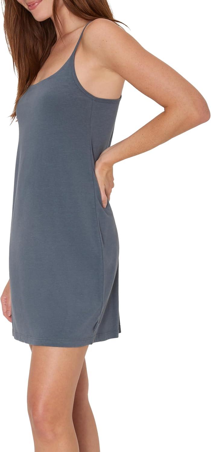 imageHanes Womens Originals Sleep Dress Comfywear Supersoft Sleep Slip Dress With Builtin Shelf BraStargazer Grey