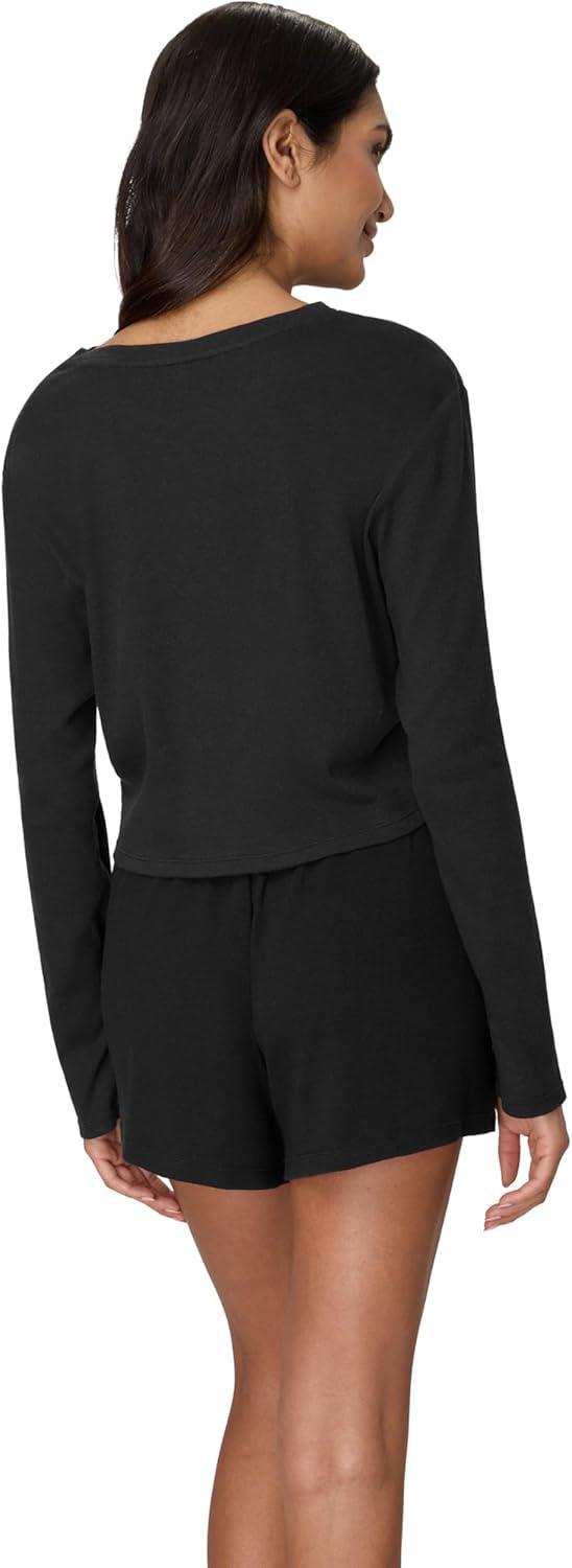 imageHanes Womens Sleepwear Set Originals Supersoft Comfywear Longsleeve Top amp Sleep Shorts Loungewear Set for WomenBlackBlack