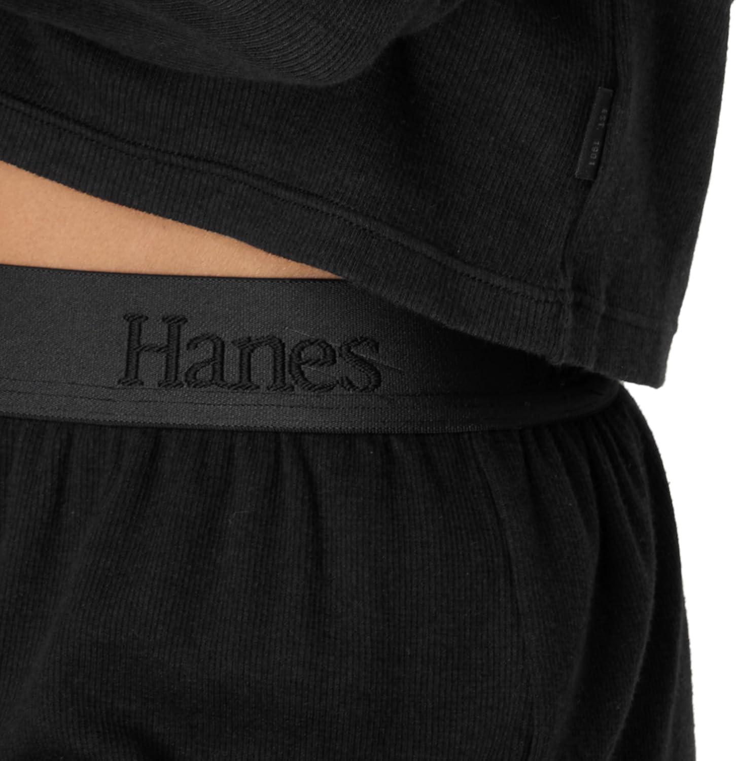 imageHanes Womens Sleepwear Set Originals Supersoft Comfywear Longsleeve Top amp Sleep Shorts Loungewear Set for WomenBlackBlack