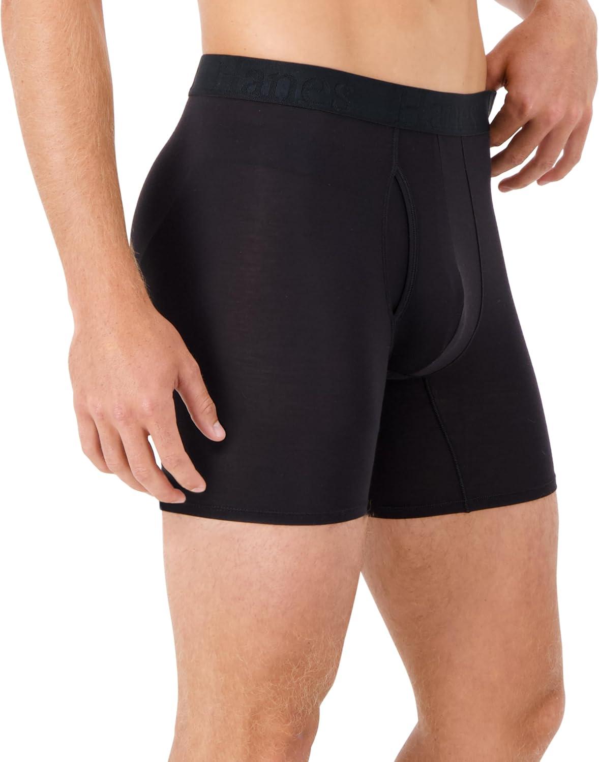 imageHanes Mens Underwear SuperSoft Viscose from Bamboo 3Pack Sexy Mens Underwear Short or Regular Leg Boxer BriefsBlack