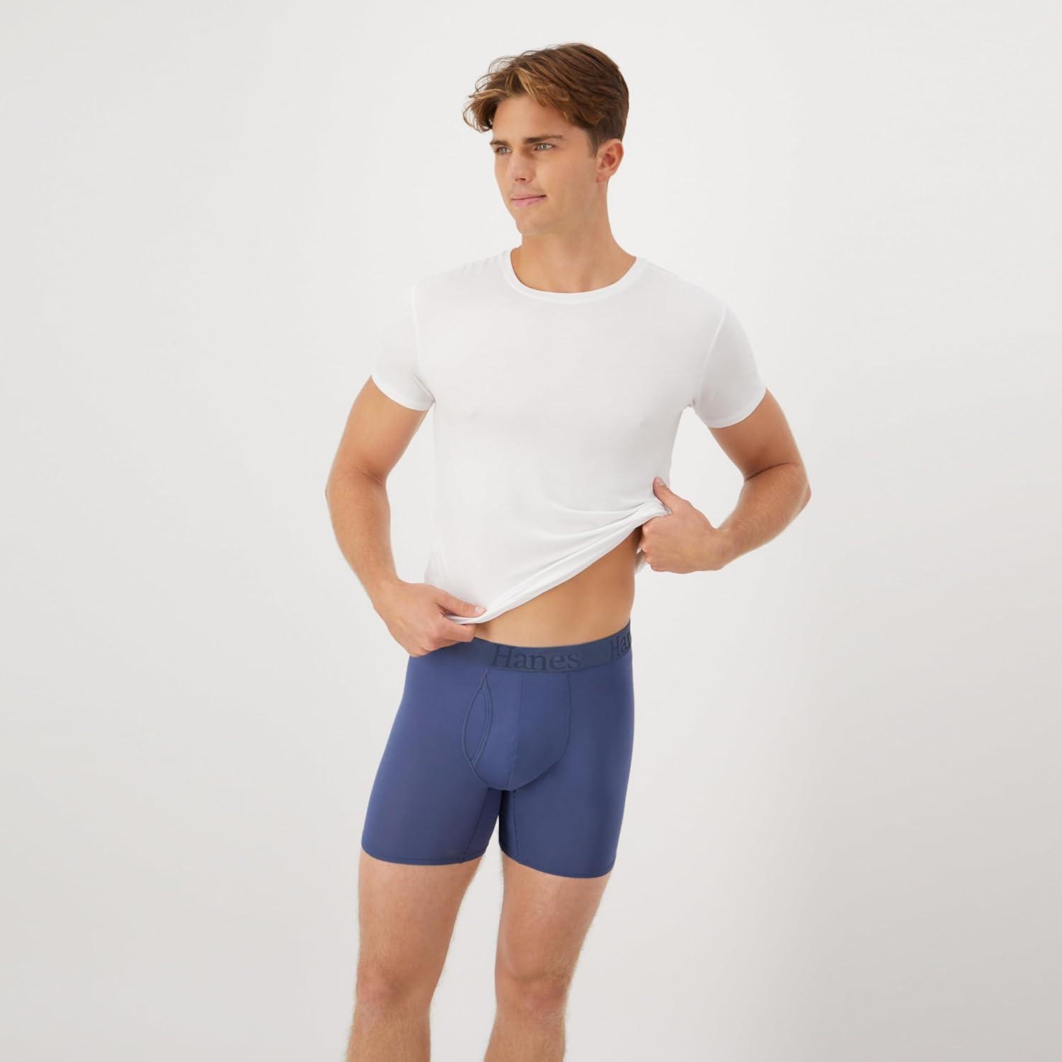imageHanes Mens Underwear SuperSoft Viscose from Bamboo 3Pack Sexy Mens Underwear Short or Regular Leg Boxer BriefsGreyGreenNavy