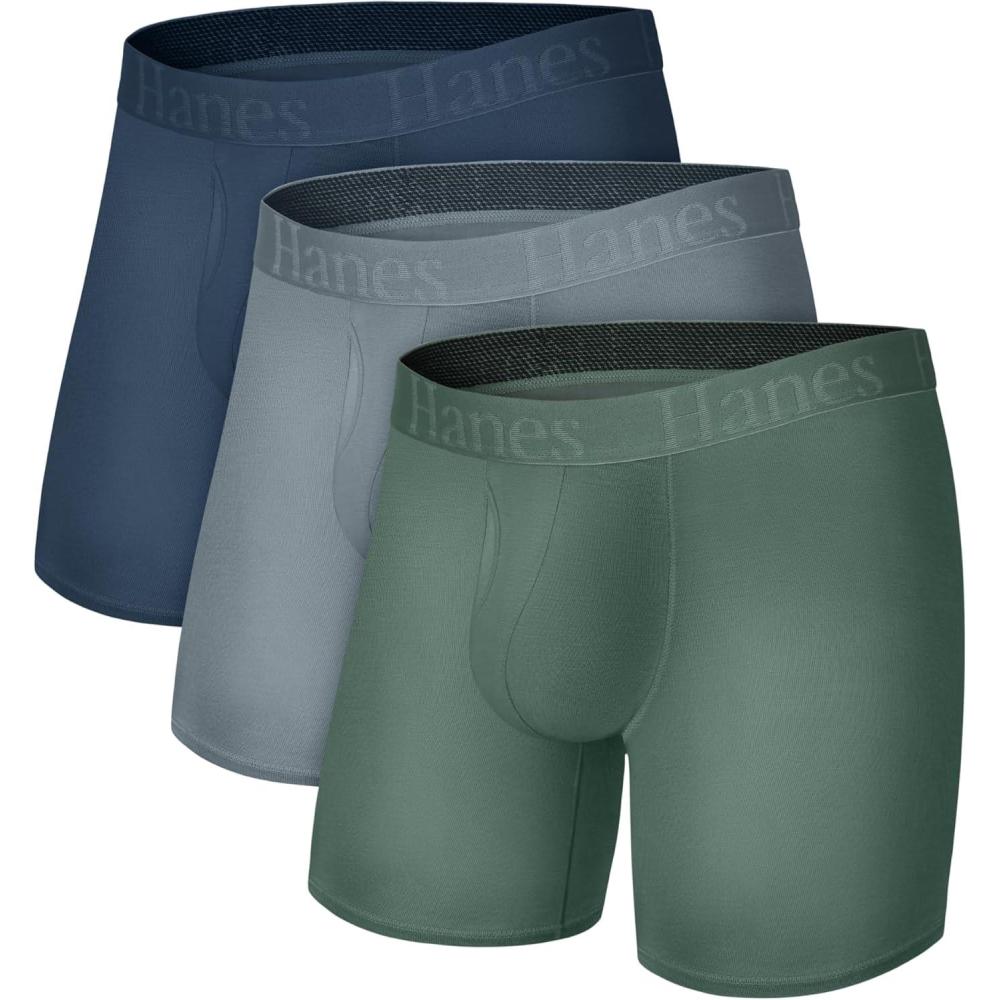 imageHanes Mens Underwear SuperSoft Viscose from Bamboo 3Pack Sexy Mens Underwear Short or Regular Leg Boxer BriefsGreyGreenNavy