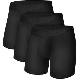 Hanes Men’s Underwear, SuperSoft Viscose from Bamboo, 3-Pack, Sexy Men’s Underwear, Short or Regular- Leg Boxer Briefs(Black)