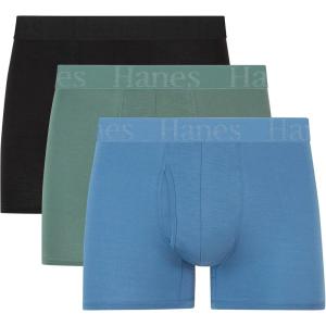 Hanes Men’s Underwear, SuperSoft Viscose from Bamboo, 3-Pack, Sexy Men’s Underwear, Short or Regular- Leg Boxer Briefs(Black/Green/Blue)