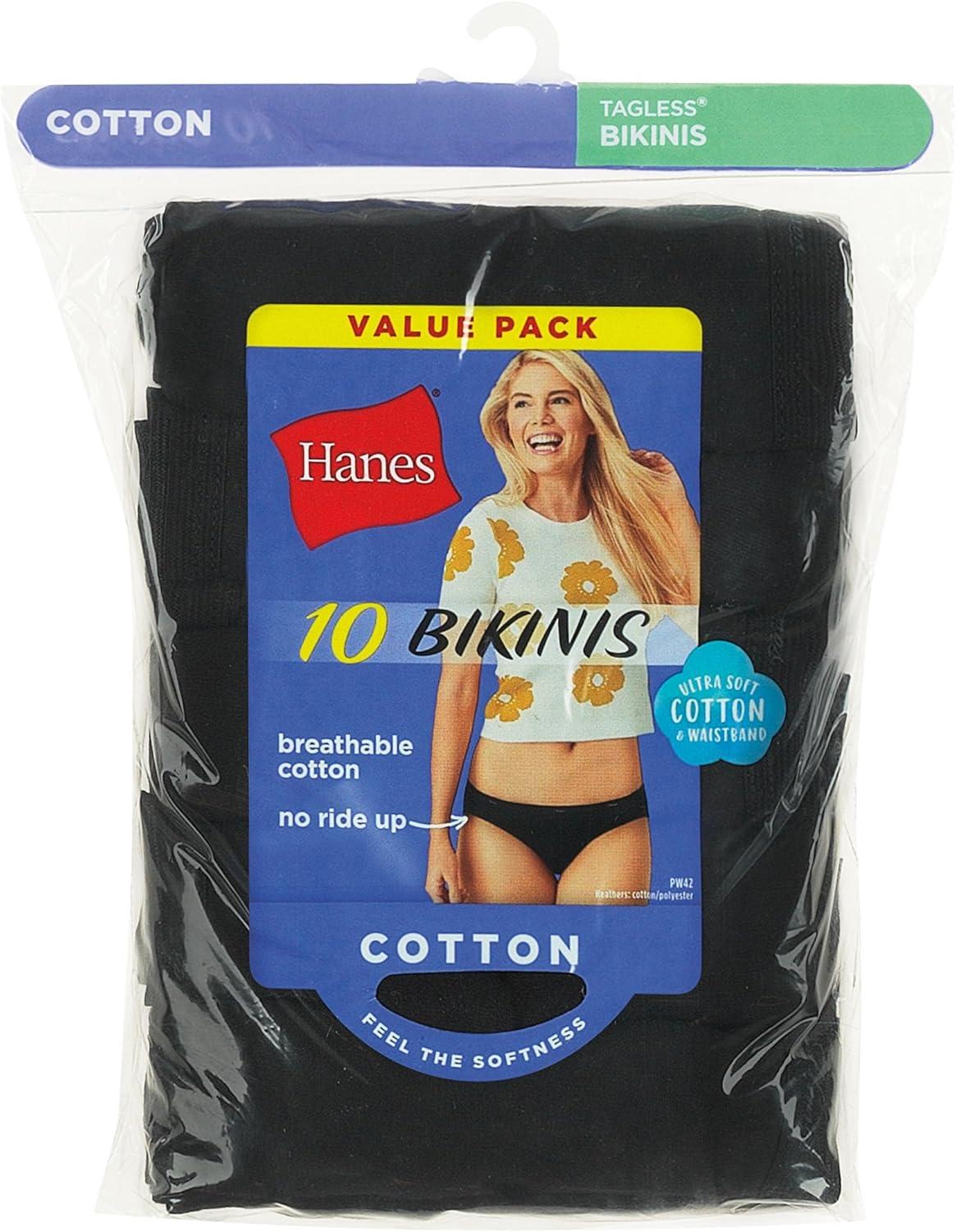 imageHanes Womens Underwear Pack 10Pack FullCoverage Cotton Blend Panties MoistureWicking Underwear for Women10pack Black Bikini