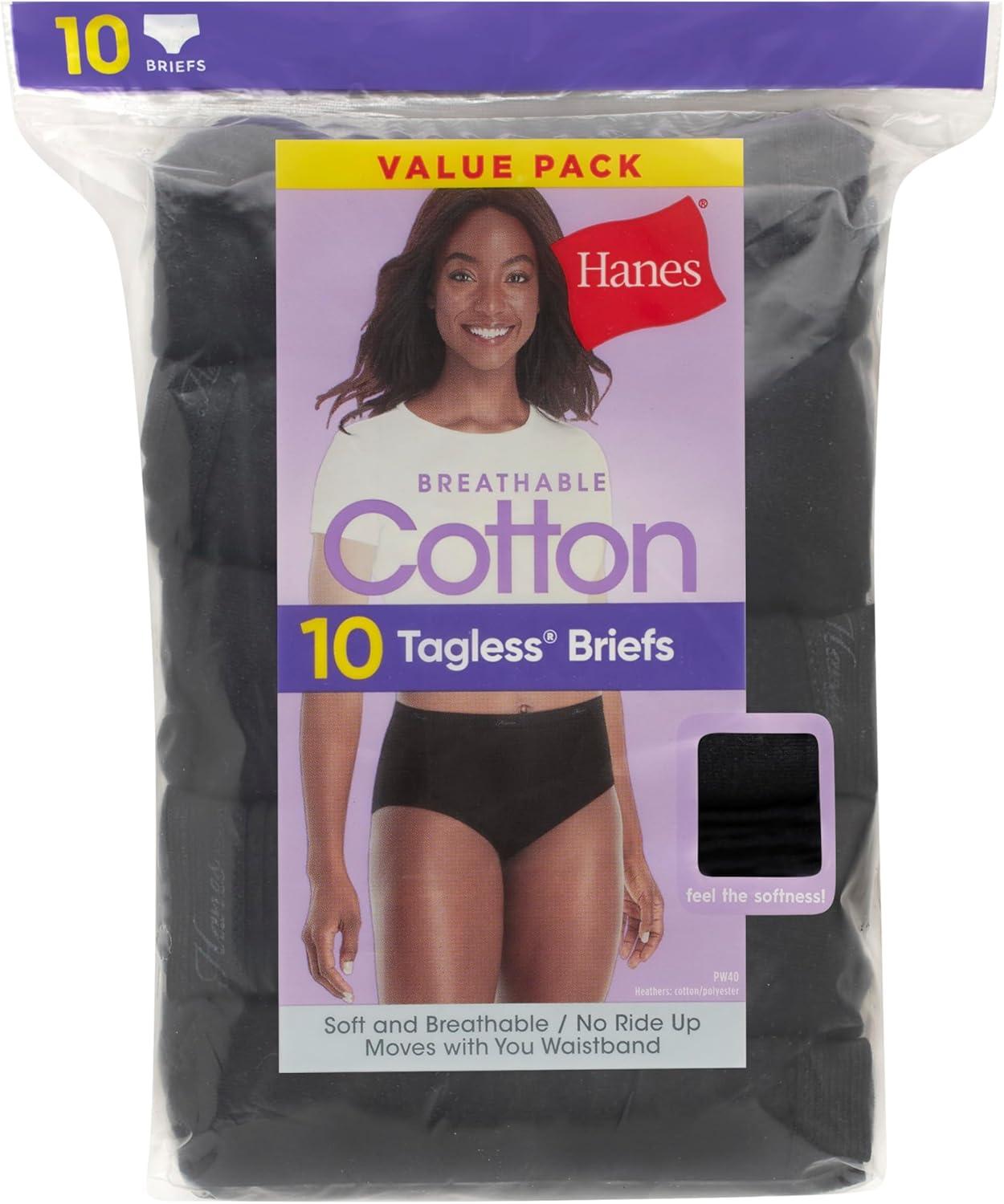 imageHanes Womens Underwear Pack 10Pack FullCoverage Cotton Blend Panties MoistureWicking Underwear for Women10pack Black Brief