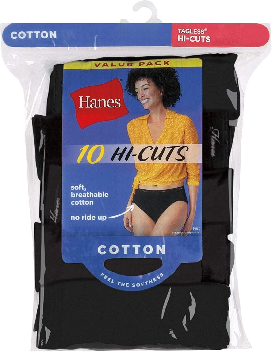 imageHanes Womens Underwear Pack 10Pack FullCoverage Cotton Blend Panties MoistureWicking Underwear for Women10pack Black Hicut