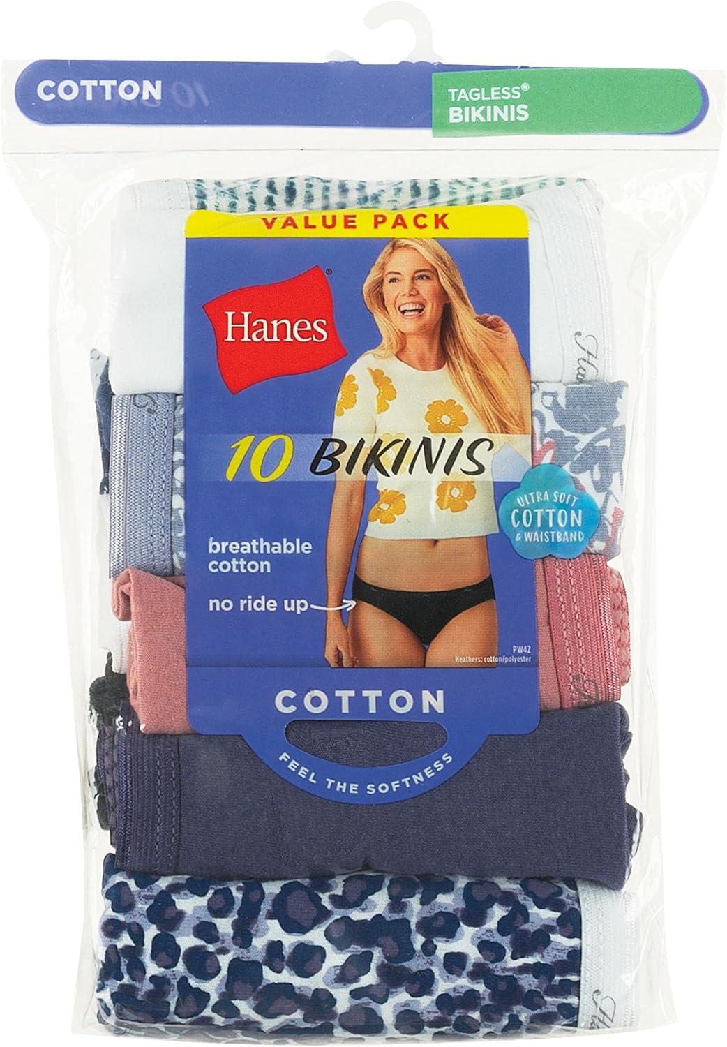 imageHanes Womens Underwear Pack 10Pack FullCoverage Cotton Blend Panties MoistureWicking Underwear for WomenAssorted SolidsPrintsHeathers Bikini