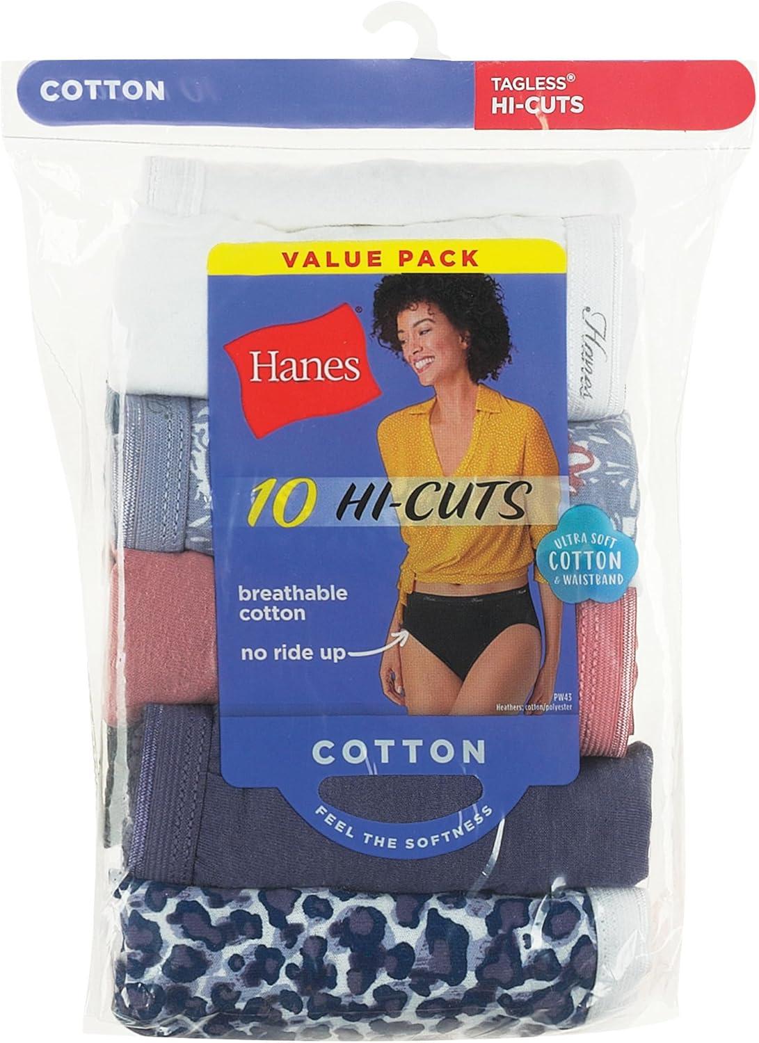 imageHanes Womens Underwear Pack 10Pack FullCoverage Cotton Blend Panties MoistureWicking Underwear for WomenAssorted SolidsPrintsHeathers Hicut