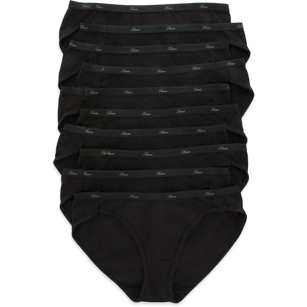 imageHanes Womens Underwear Pack 10Pack FullCoverage Cotton Blend Panties MoistureWicking Underwear for Women10pack Black Bikini