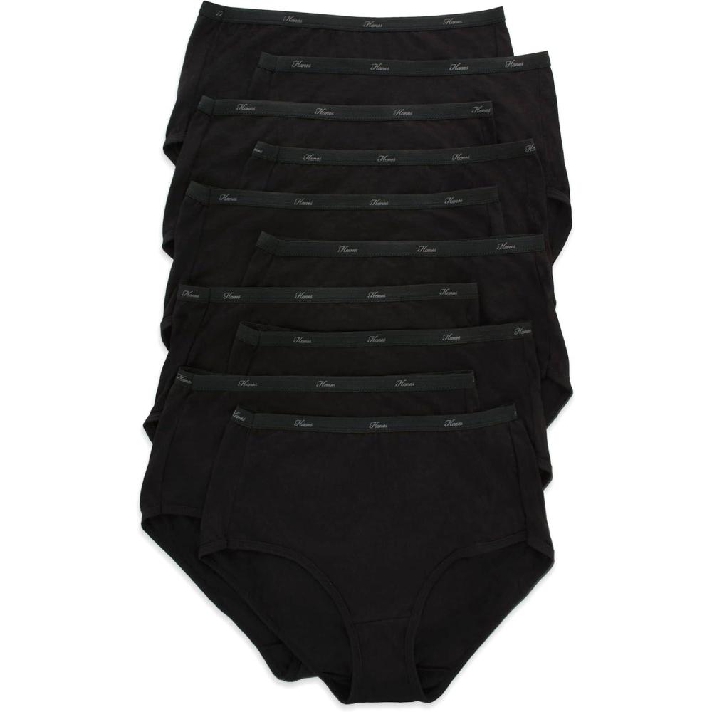 imageHanes Womens Underwear Pack 10Pack FullCoverage Cotton Blend Panties MoistureWicking Underwear for Women10pack Black Brief