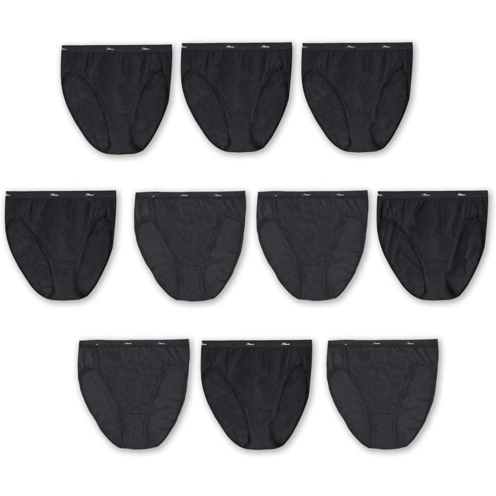 imageHanes Womens Underwear Pack 10Pack FullCoverage Cotton Blend Panties MoistureWicking Underwear for Women10pack Black Hicut