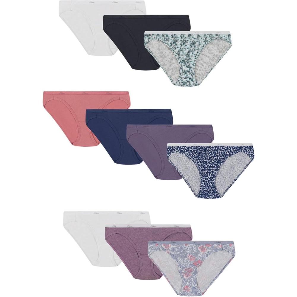 imageHanes Womens Underwear Pack 10Pack FullCoverage Cotton Blend Panties MoistureWicking Underwear for WomenAssorted SolidsPrintsHeathers Bikini