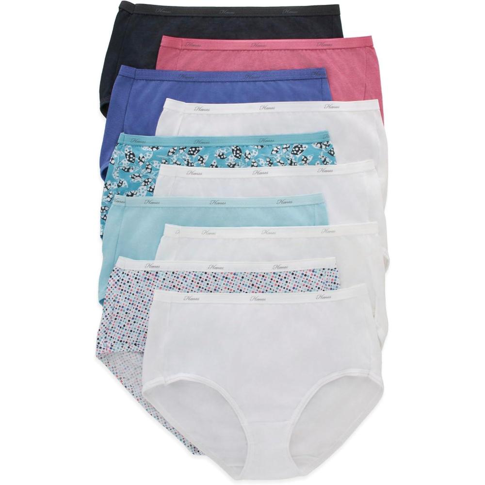 imageHanes Womens Underwear Pack 10Pack FullCoverage Cotton Blend Panties MoistureWicking Underwear for WomenAssorted SolidsPrintsHeathers Brief