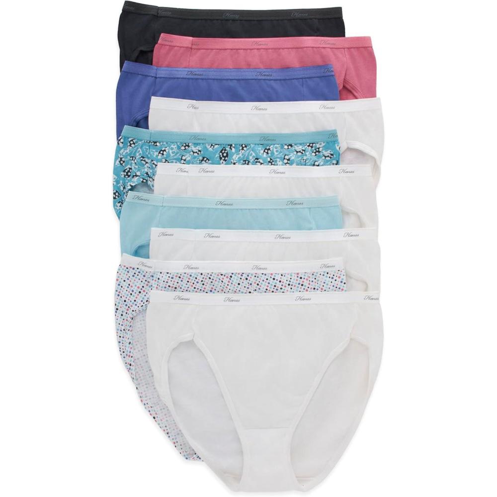 imageHanes Womens Underwear Pack 10Pack FullCoverage Cotton Blend Panties MoistureWicking Underwear for WomenAssorted SolidsPrintsHeathers Hicut