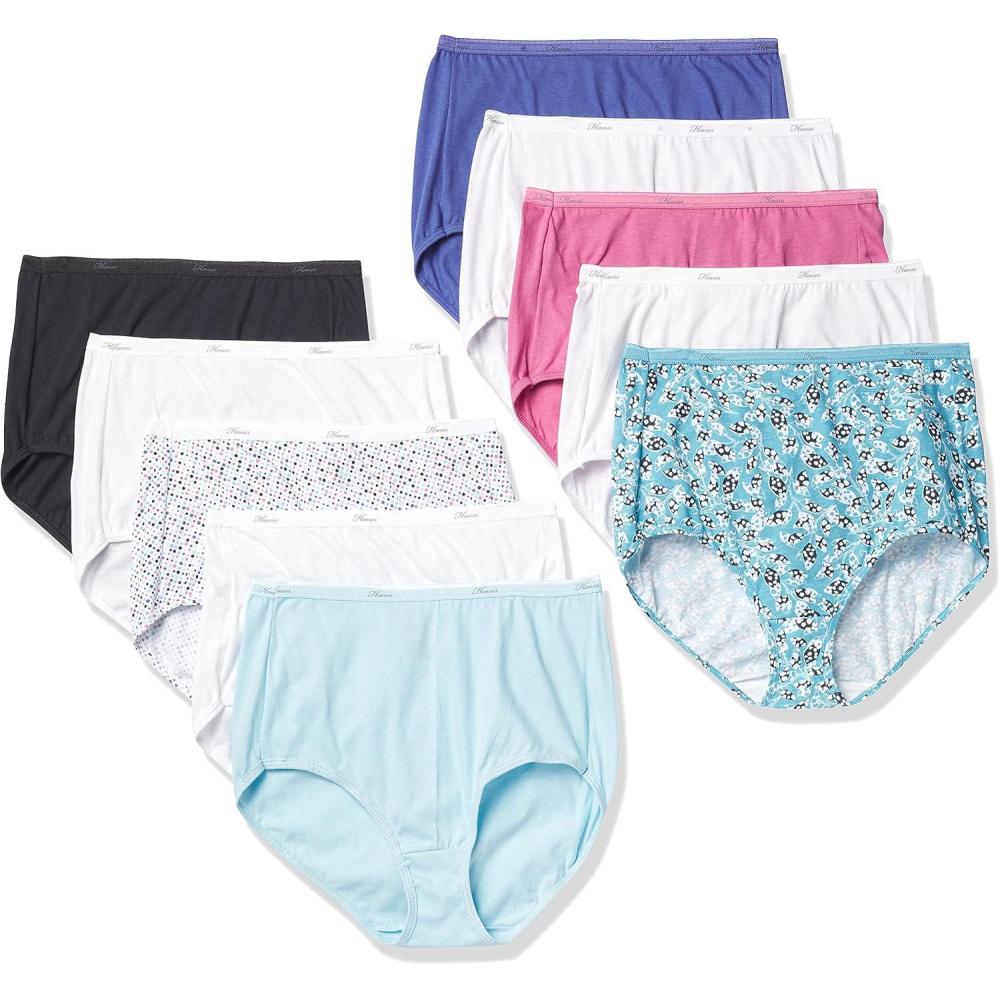 imageHanes Womens Underwear Pack 10Pack FullCoverage Cotton Blend Panties MoistureWicking Underwear for WomenAssorted SolidsPrintsHeathers Highwaist Brief