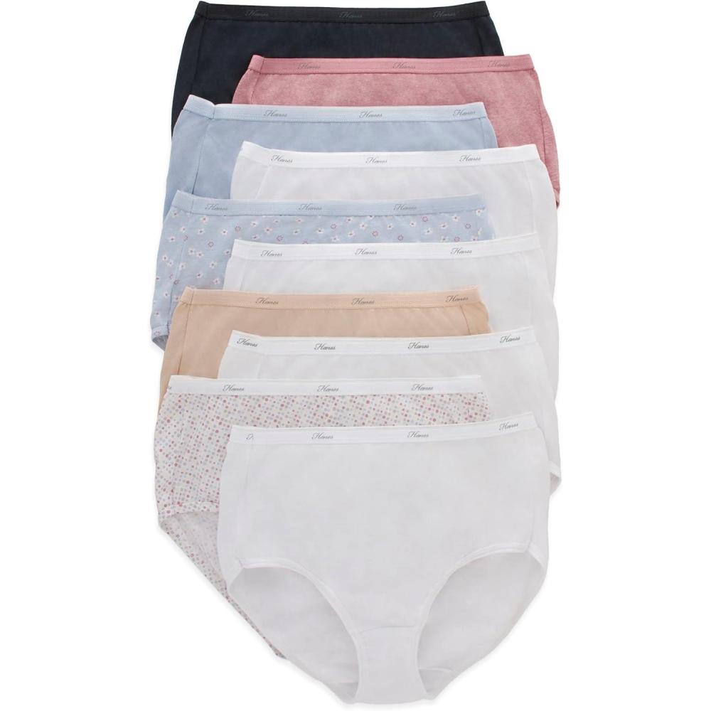 imageHanes Womens Underwear Pack 10Pack FullCoverage Cotton Blend Panties MoistureWicking Underwear for WomenPinkBlackGrey HeatherNavyTea FloralWhite Brief