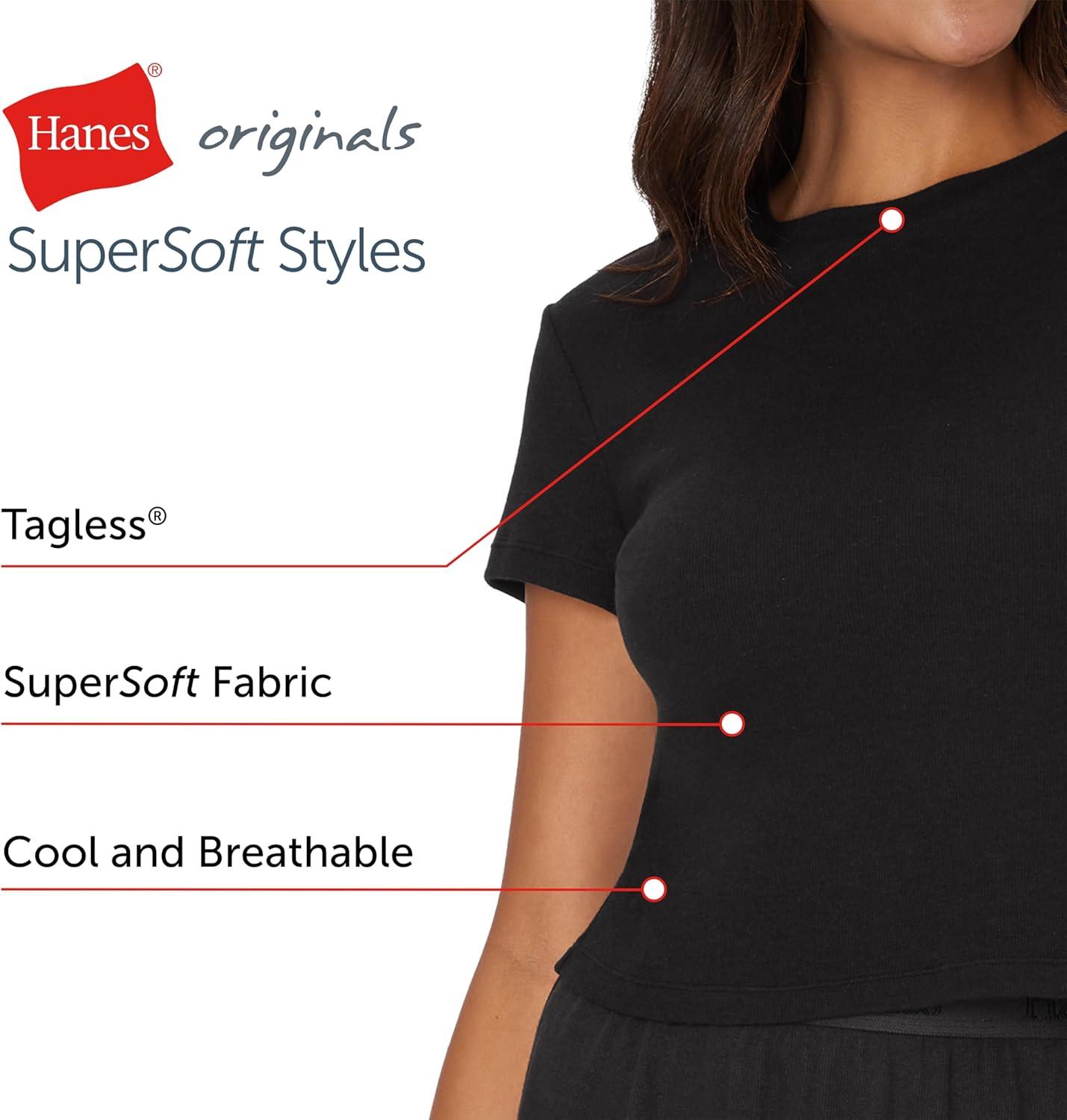 imageHanes Womens Originals Baby Doll Tee 2Pack Comfywear Supersoft Rib TShirt Loungewear PackBlackPearl