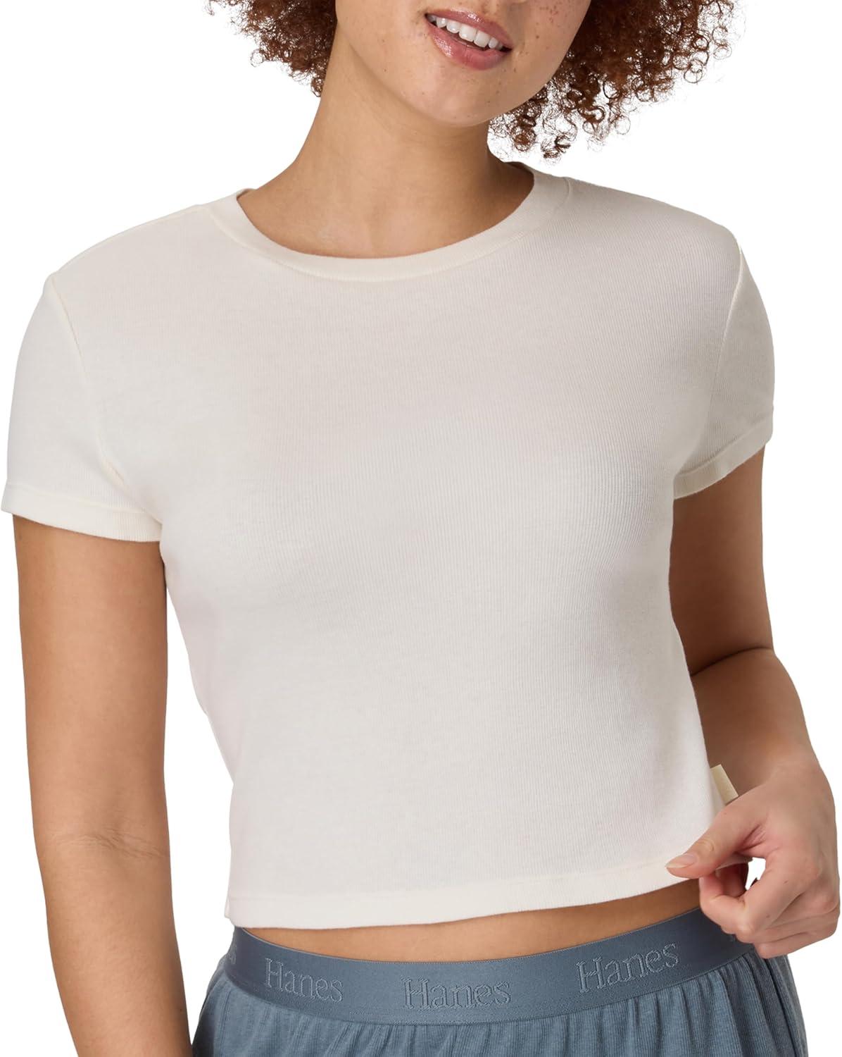 imageHanes Womens Originals Baby Doll Tee 2Pack Comfywear Supersoft Rib TShirt Loungewear PackPearlStargazer Grey