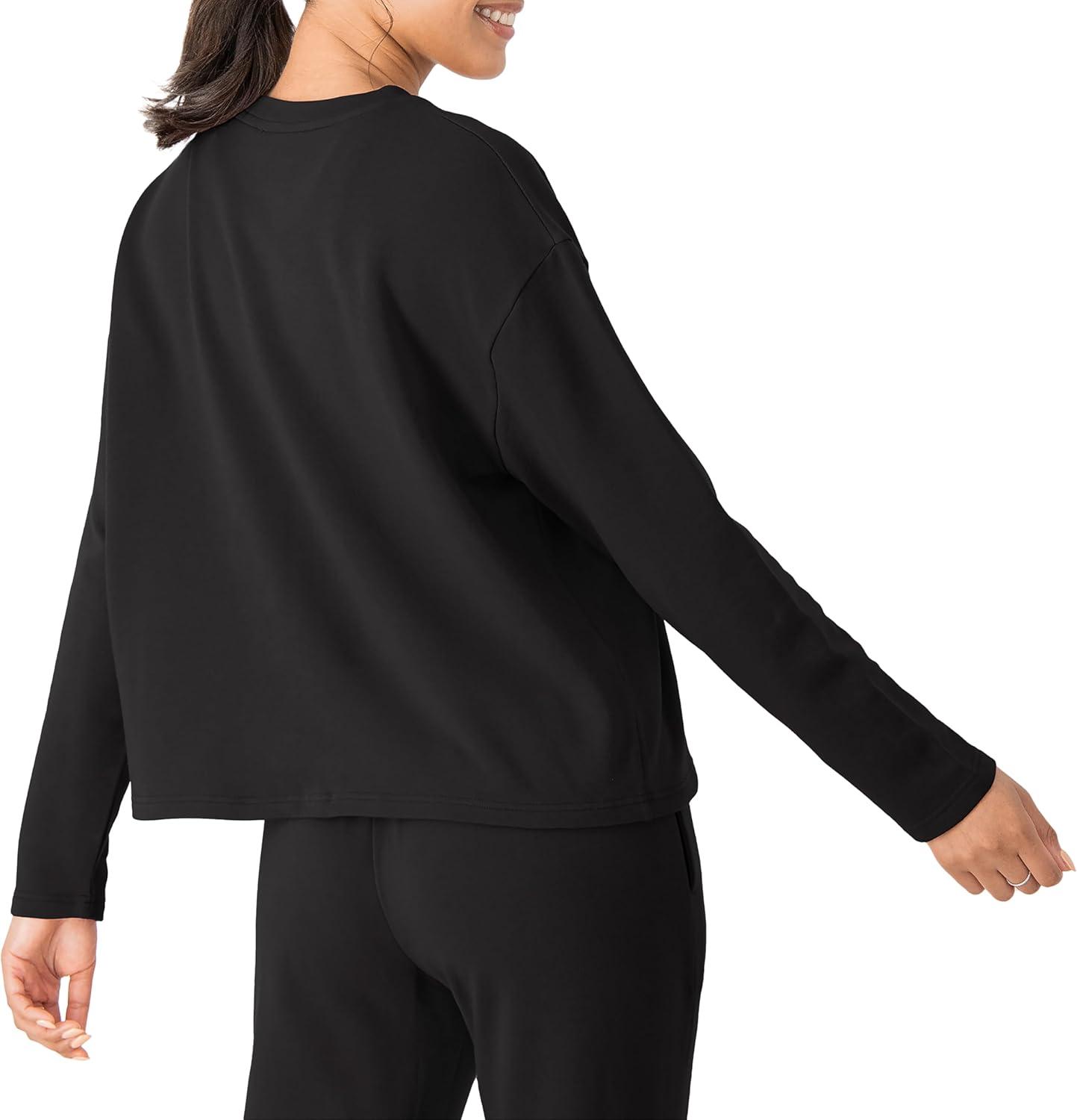 imageHanes Womens Originals French Terry Pullover Cropped Crewneck Sweatshirt for Women Comfywear LoungewearBlack