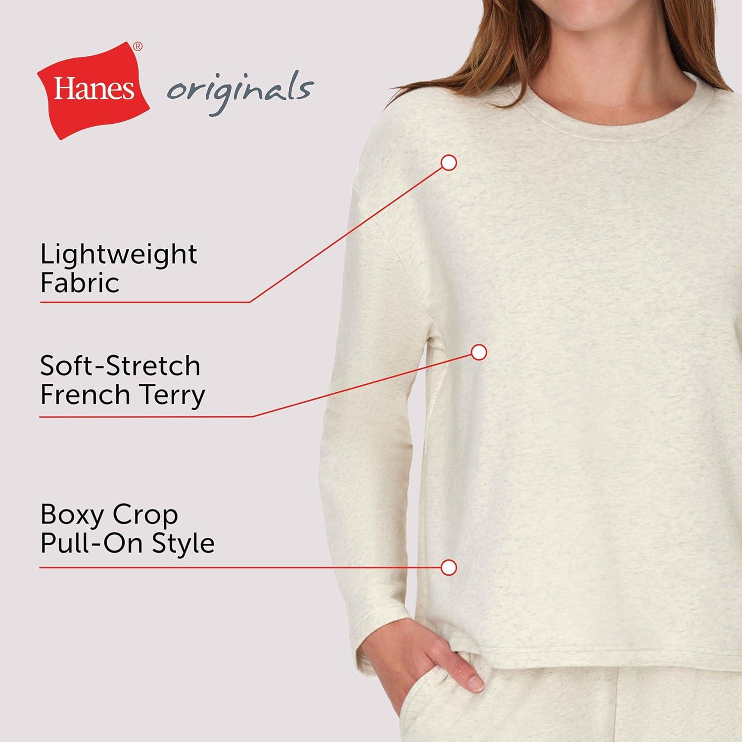 imageHanes Womens Originals French Terry Pullover Cropped Crewneck Sweatshirt for Women Comfywear LoungewearOatmeal Marle
