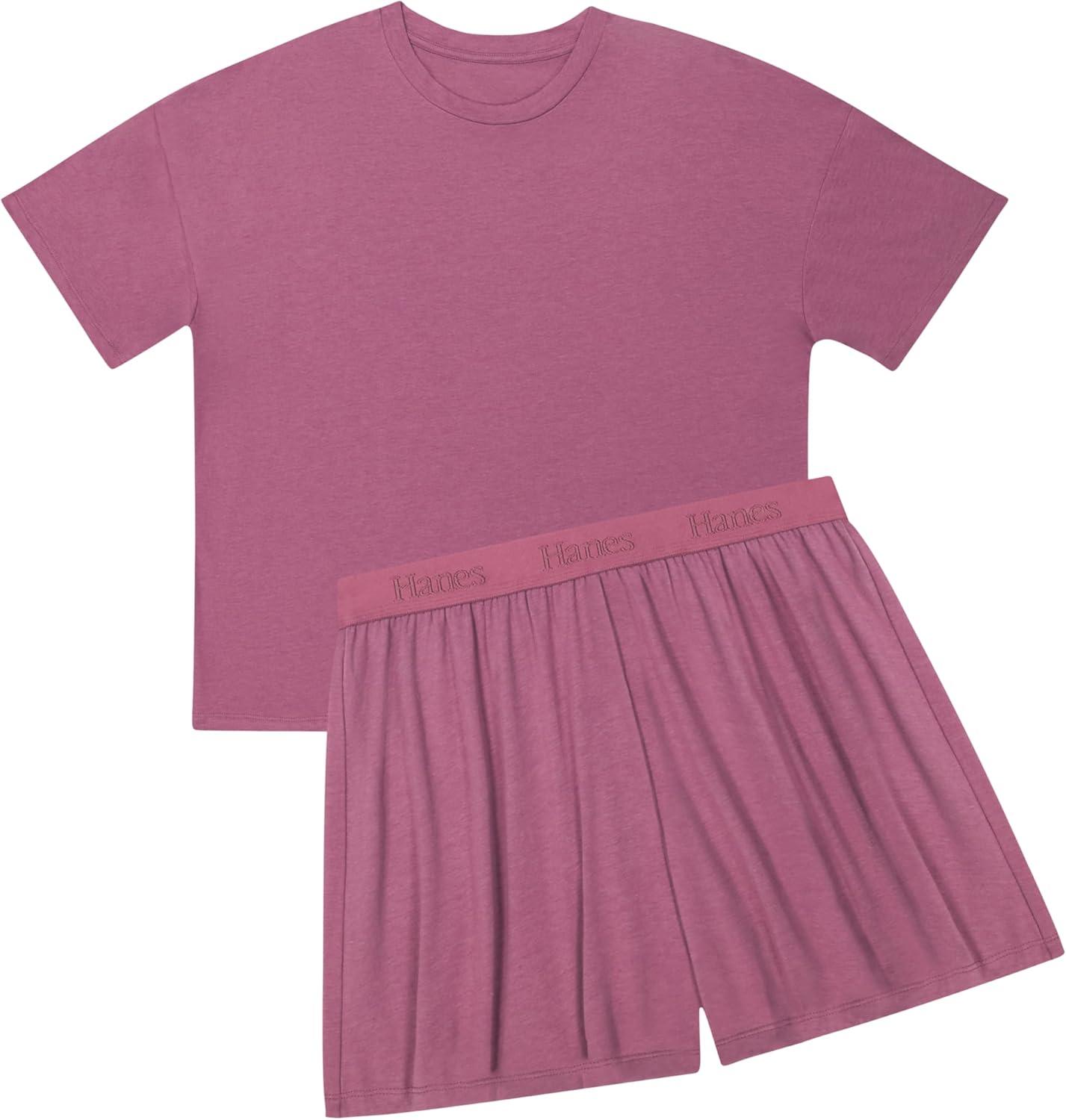 imageHanes Womens Pajamas Set Comfywear Pajamas for Women Set Originals SupertSoft Loungewear TShirt amp Sleep ShortsMauve Mood