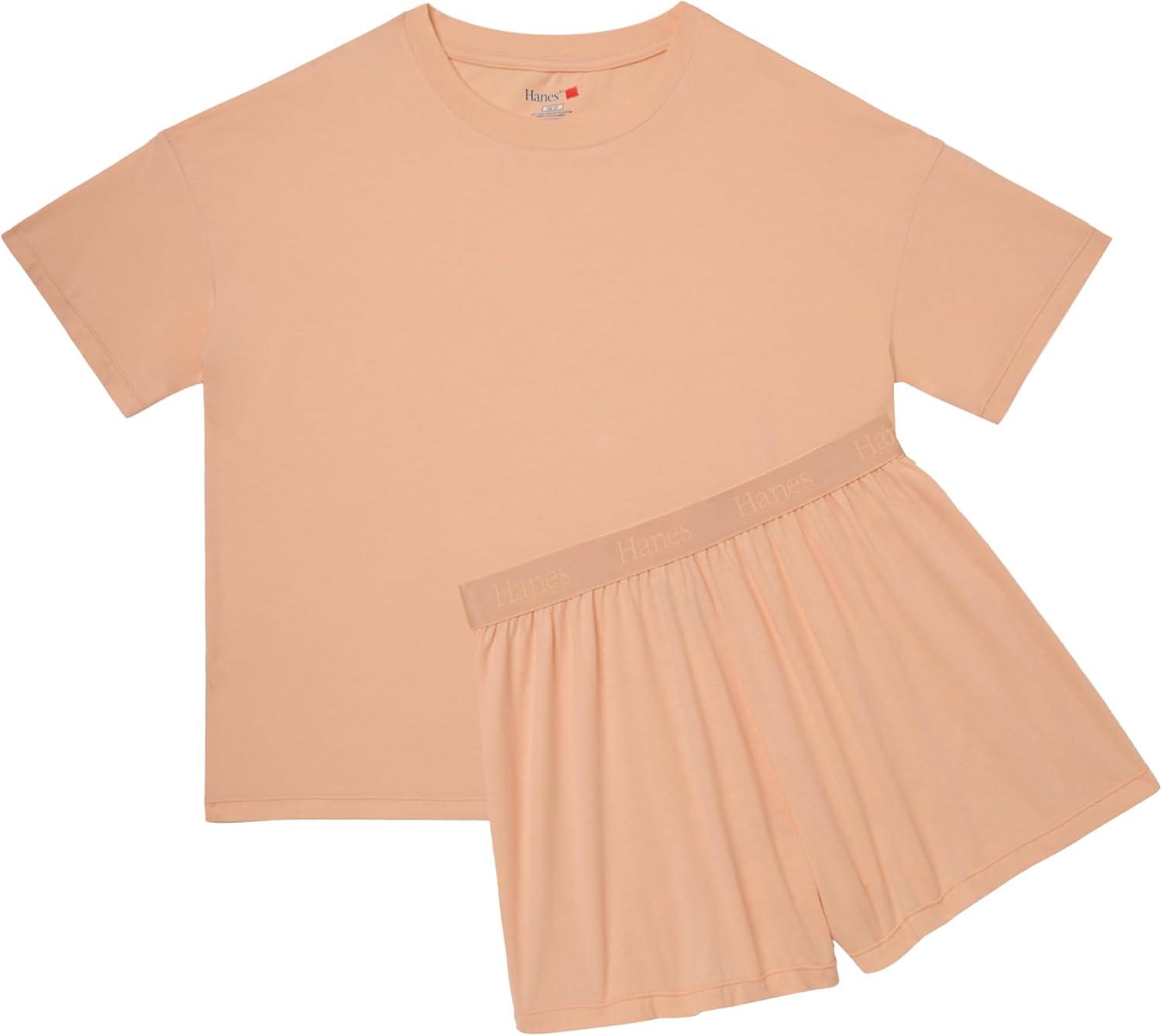 imageHanes Womens Pajamas Set Comfywear Pajamas for Women Set Originals SupertSoft Loungewear TShirt amp Sleep ShortsMellow Peach