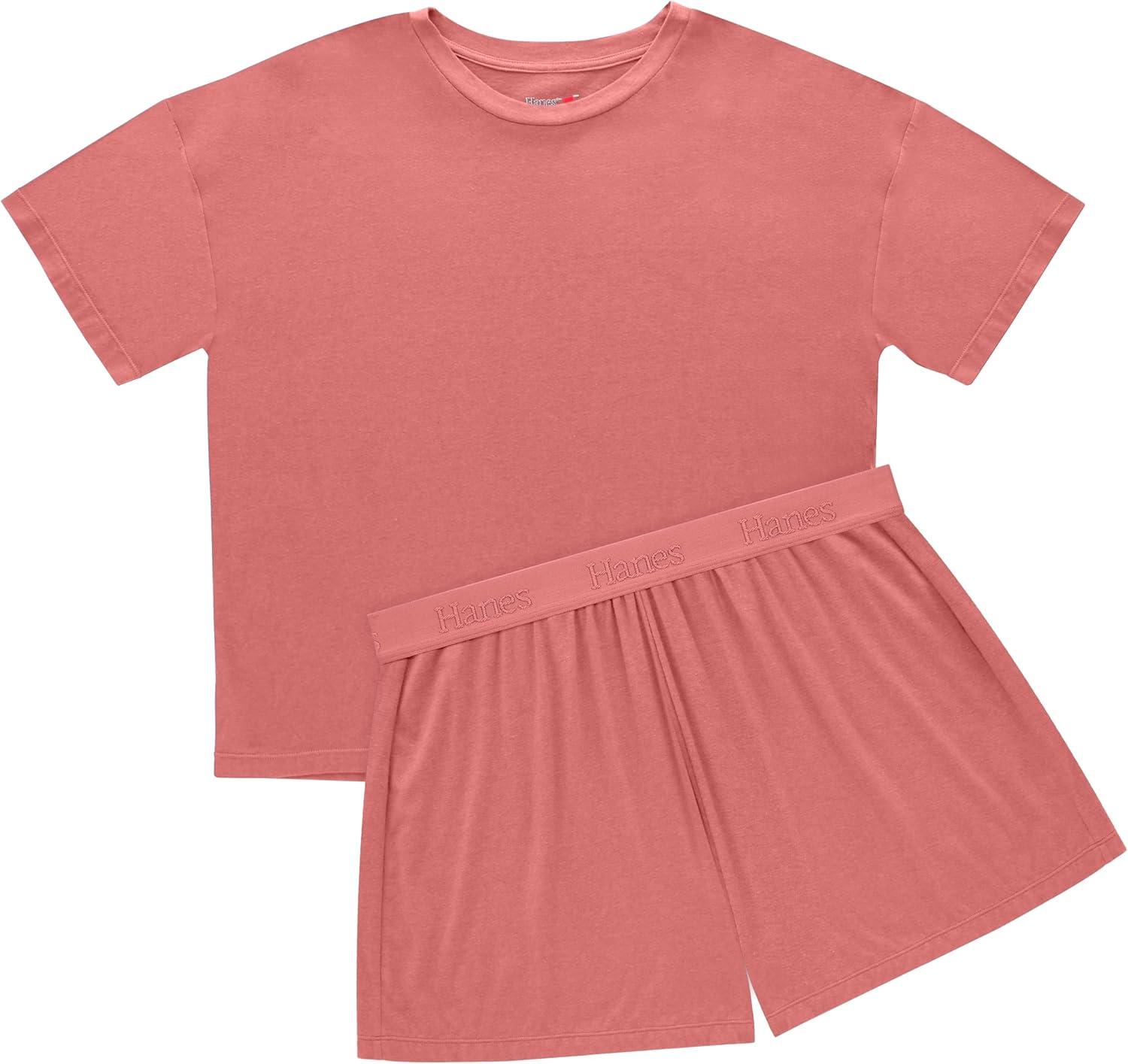 imageHanes Womens Pajamas Set Comfywear Pajamas for Women Set Originals SupertSoft Loungewear TShirt amp Sleep ShortsNatural Cedar