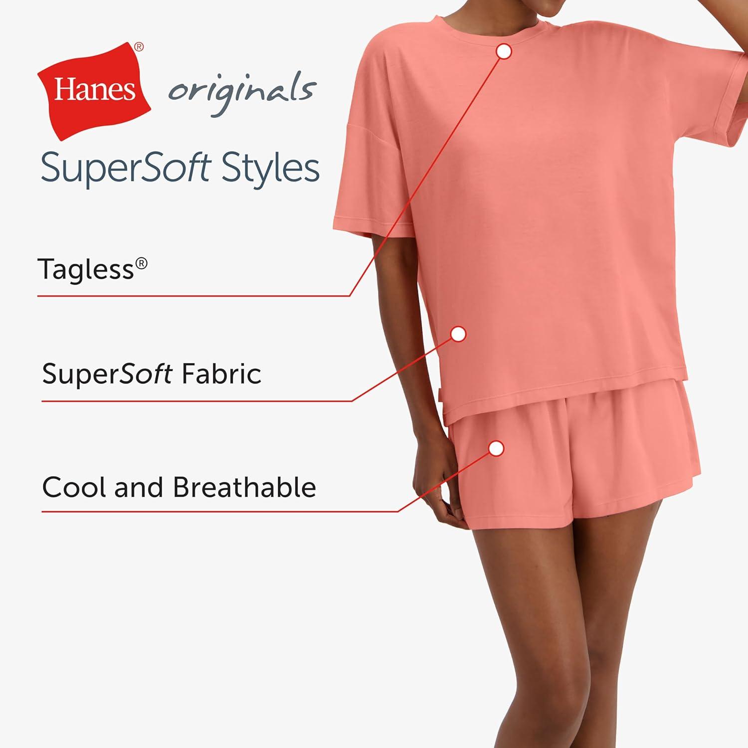 imageHanes Womens Pajamas Set Comfywear Pajamas for Women Set Originals SupertSoft Loungewear TShirt amp Sleep ShortsRosey Red