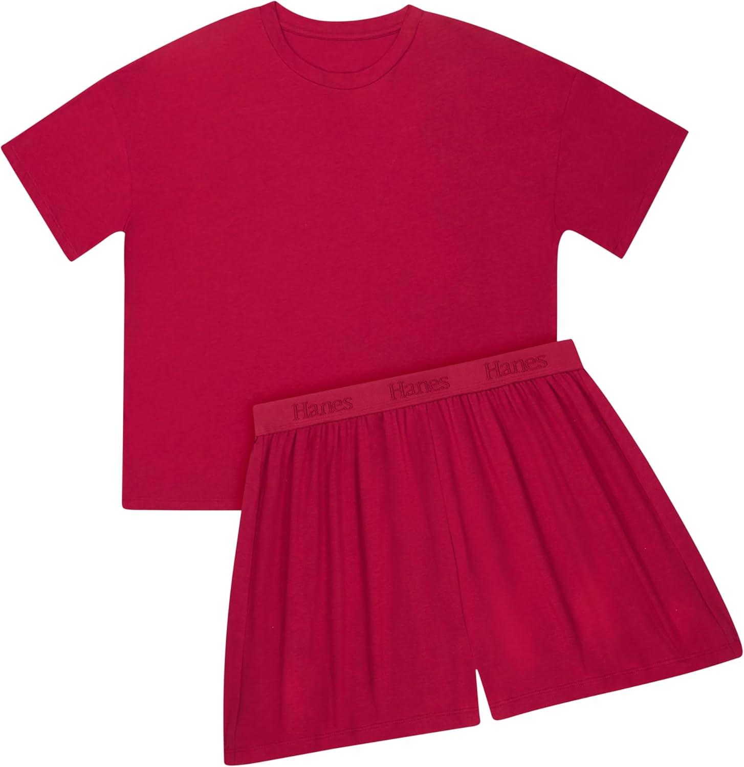 imageHanes Womens Pajamas Set Comfywear Pajamas for Women Set Originals SupertSoft Loungewear TShirt amp Sleep ShortsRosey Red