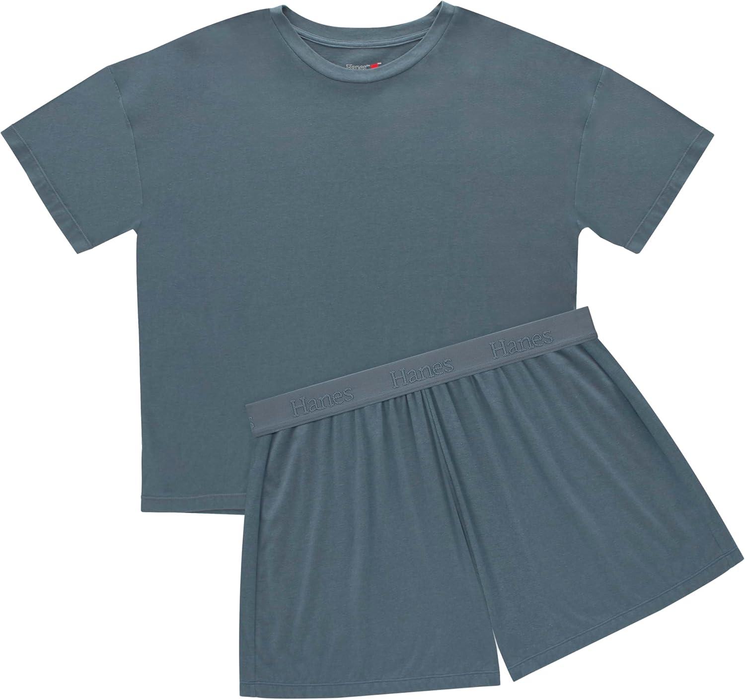 imageHanes Womens Pajamas Set Comfywear Pajamas for Women Set Originals SupertSoft Loungewear TShirt amp Sleep ShortsStargazer Grey