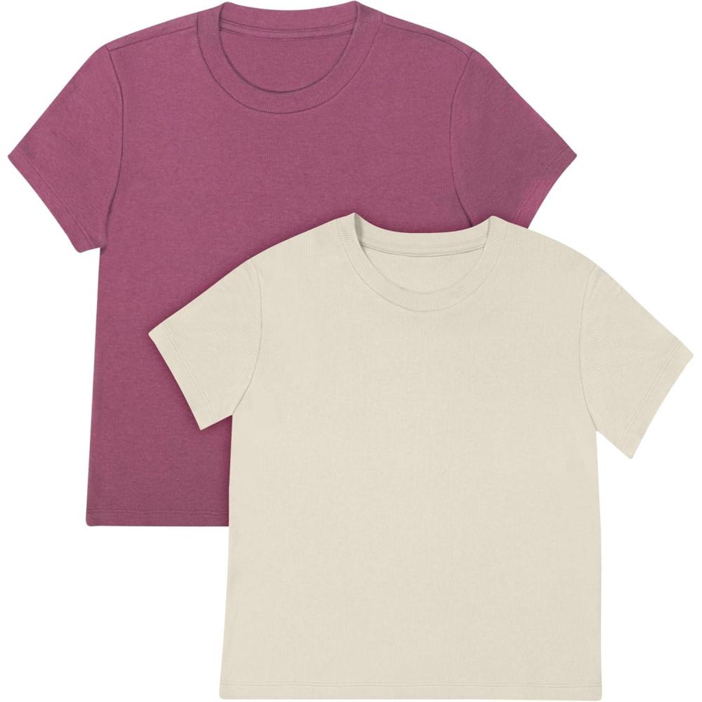 imageHanes Womens Originals Baby Doll Tee 2Pack Comfywear Supersoft Rib TShirt Loungewear PackCocoa ButterMauve Mood