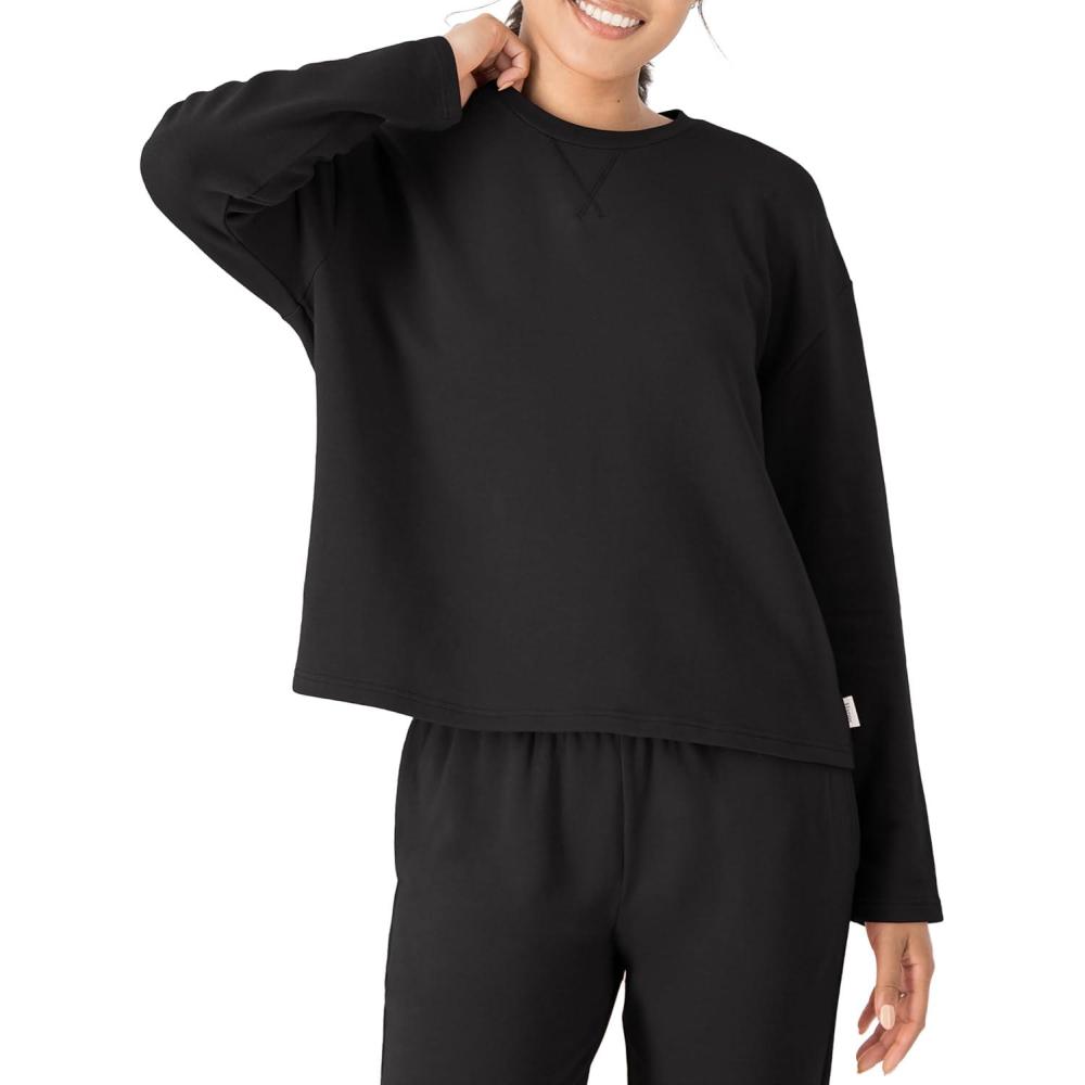 imageHanes Womens Originals French Terry Pullover Cropped Crewneck Sweatshirt for Women Comfywear LoungewearBlack