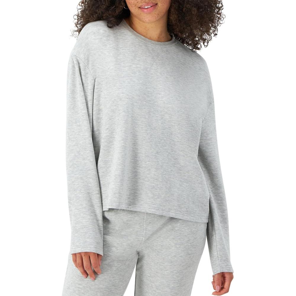 imageHanes Womens Originals French Terry Pullover Cropped Crewneck Sweatshirt for Women Comfywear LoungewearHeritage Grey Marle